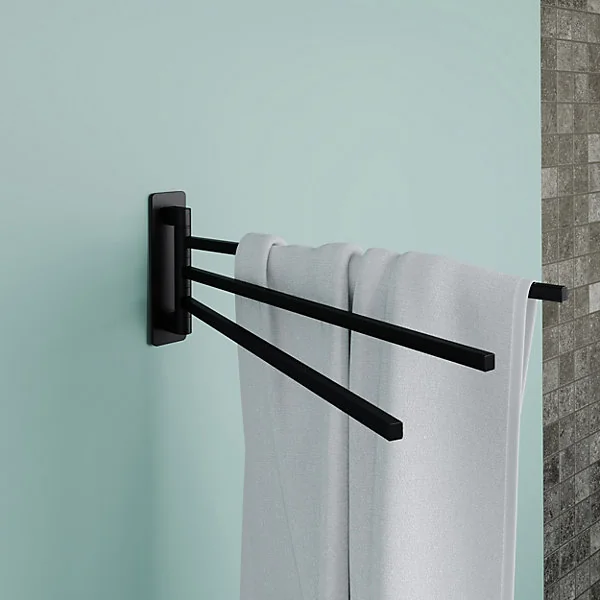 Porte-serviettes pivotant mural en acier inoxydable noir Teesta GoodHome