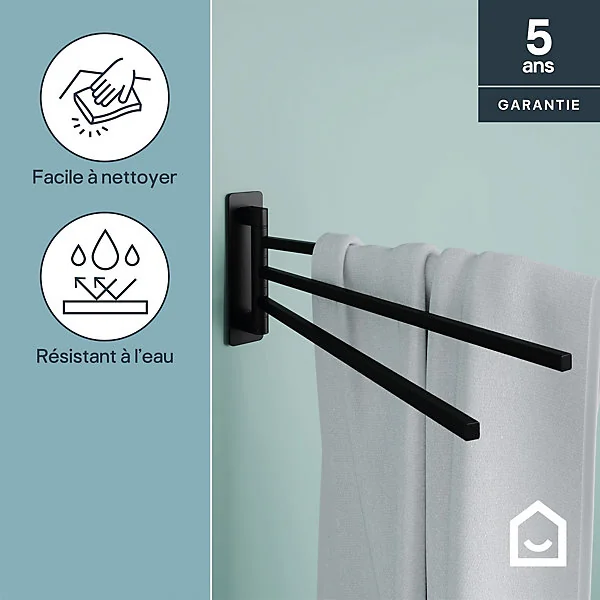 Porte-serviettes pivotant mural en acier inoxydable noir Teesta GoodHome