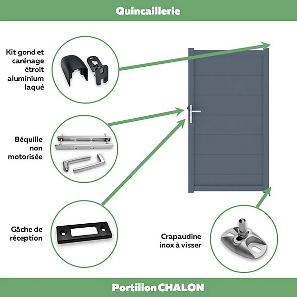 Portillon aluminium Chalon gris anthracite RAL 7016 100x180 cm Jardimat