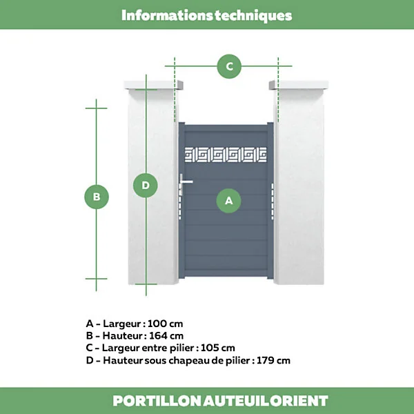 Portillon auteuil orient 100x163,7 cm Gris anthracite 7016 Jardimat