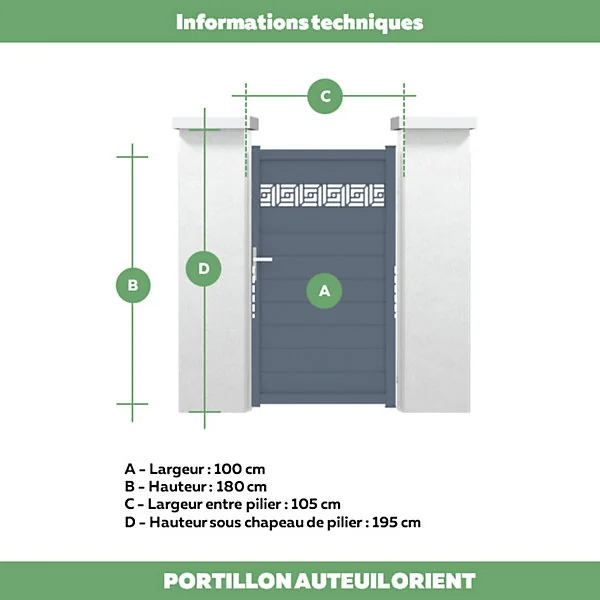 Portillon auteuil orient 100x179,6 cm Gris anthracite 7016 Jardimat