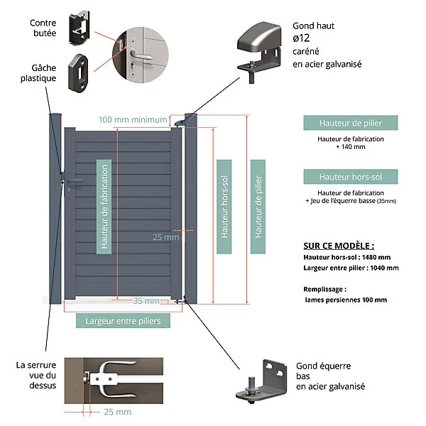 Portillon Belty en aluminium AZYR - 99 x h.148 cm - Gris