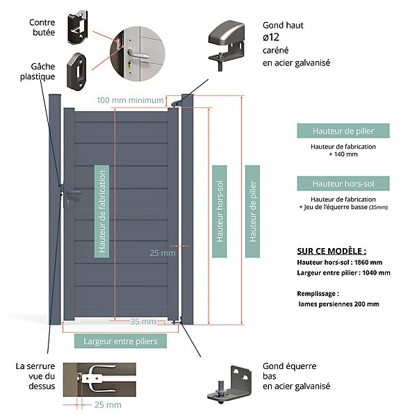 Portillon Belty en aluminium ILY - 99 x h.186 cm - Gris