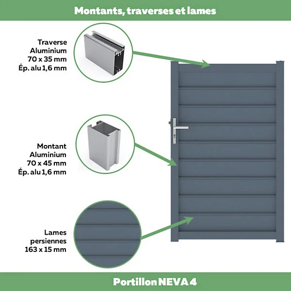 Portillon cesson 100x160 cm Gris anthracite 7016 Jardimat