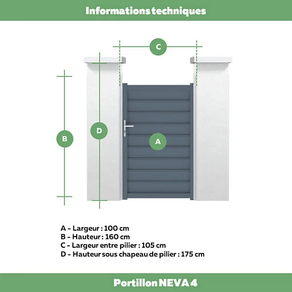 Portillon cesson 100x160 cm Gris anthracite 7016 Jardimat