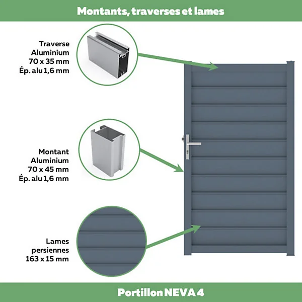 Portillon cesson 100x176 cm Gris anthracite 7016 Jardimat