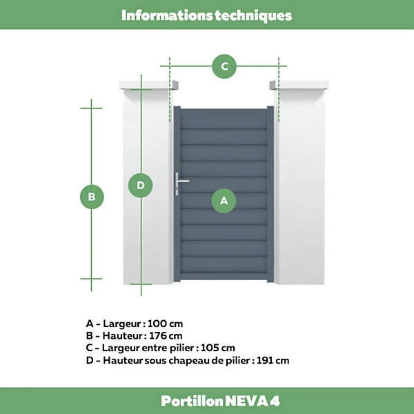 Portillon cesson 100x176 cm Gris anthracite 7016 Jardimat