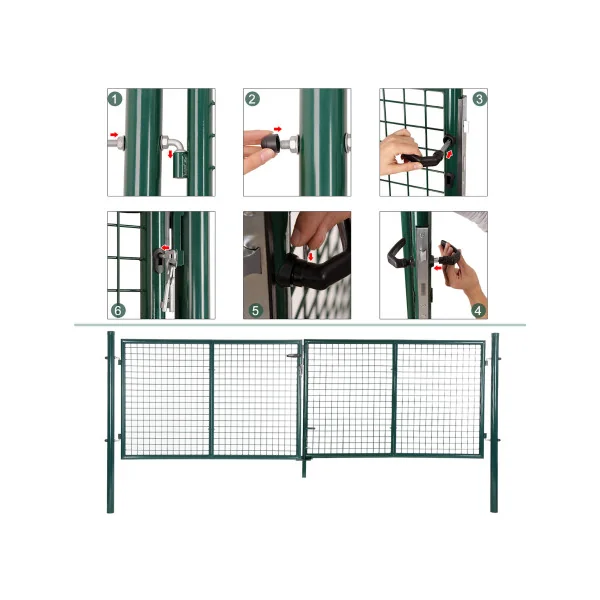 Portillon de Jardin Vert Double Portillon de Clôture Maille Soudée 150x230 cm