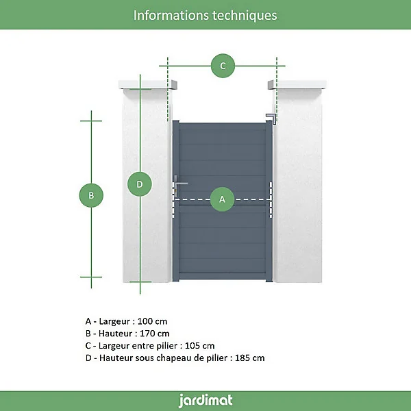 Portillon Jardimat aluminium Perth gris anthracite - 100 x h.166 cm