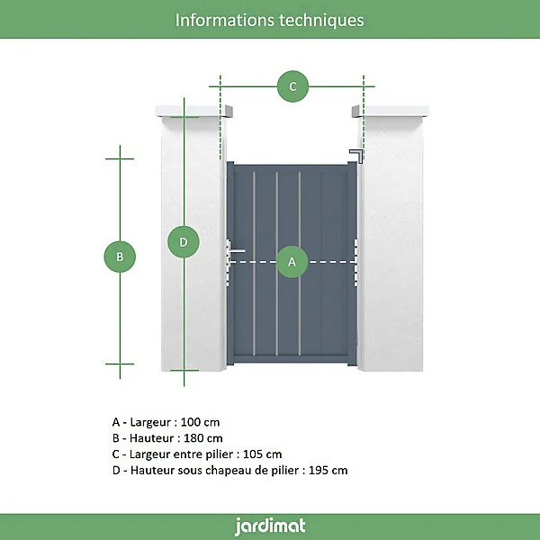 Portillon Jardimat aluminium Valois gris 7016 sablé - 100 x h.180 cm