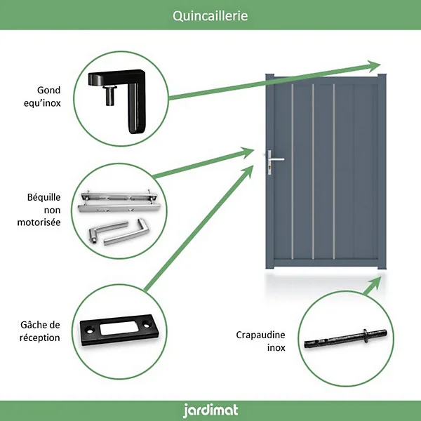 Portillon Jardimat aluminium Valois gris 7016 sablé - 100 x h.180 cm