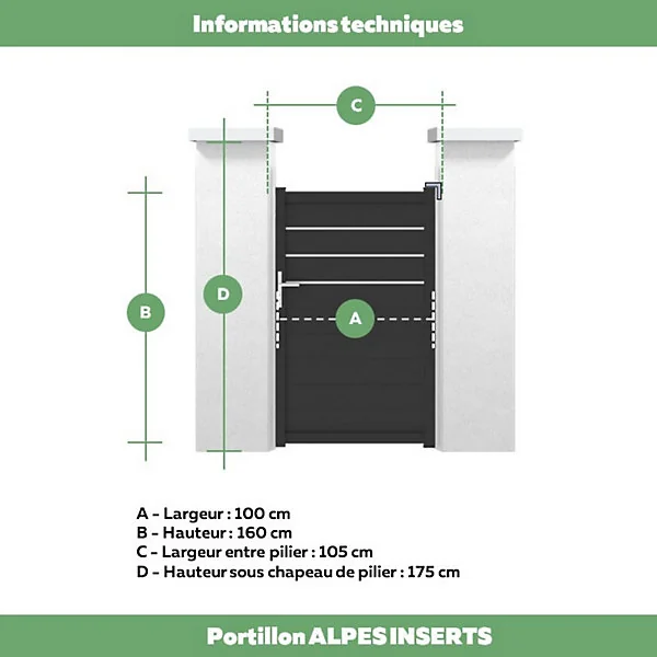 Portillon Jardimat battant aluminium Alpes Trio noir - 100 x h.160 cm