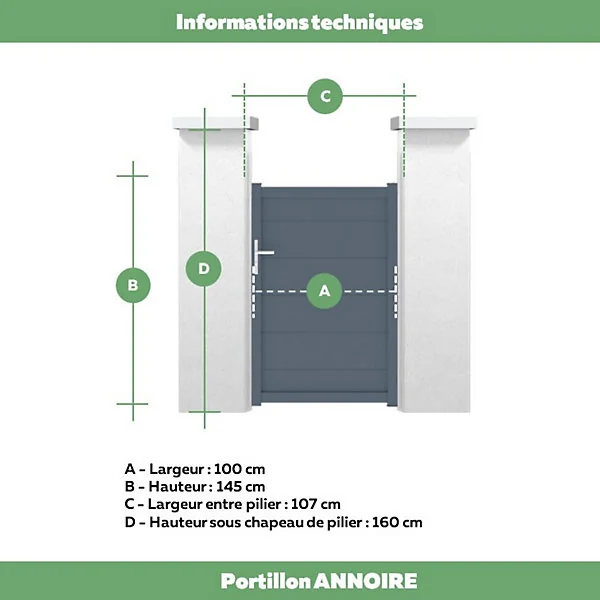 Portillon Jardimat battant aluminium Frejus gris anthracite - 100 x h.145 cm