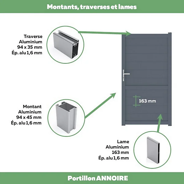 Portillon Jardimat battant aluminium Perth gris anthracite - 100 x h.185 cm