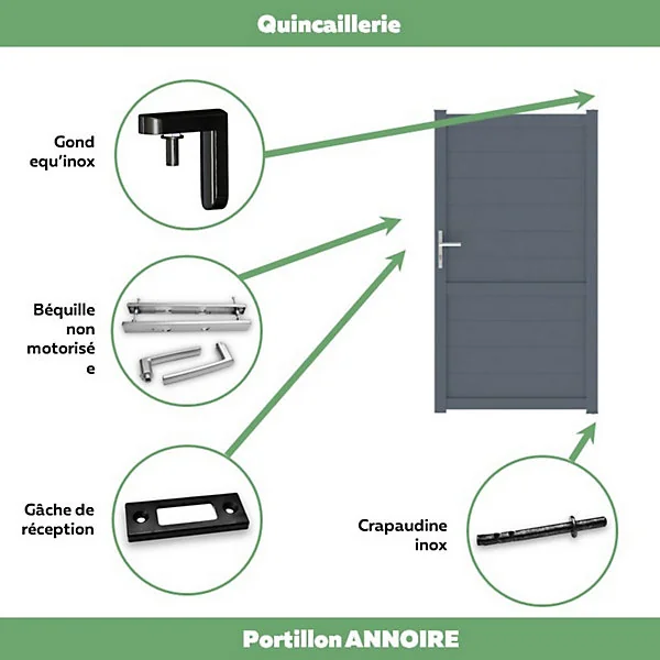 Portillon Jardimat battant aluminium Perth gris anthracite - 100 x h.185 cm