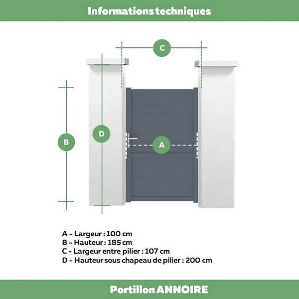 Portillon Jardimat battant aluminium Perth gris anthracite - 100 x h.185 cm