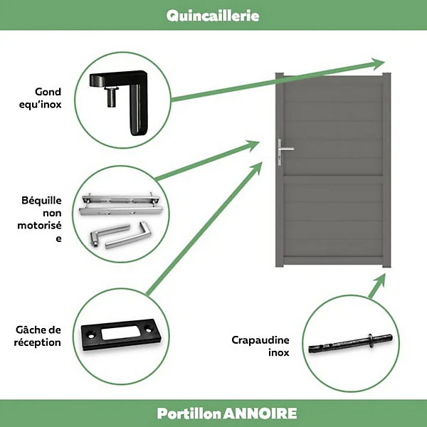 Portillon Jardimat battant aluminium Perth gris quartz - 100 x h.166 cm