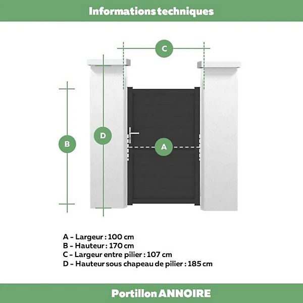 Portillon Jardimat battant aluminium Perth noir - 100 x h.166 cm