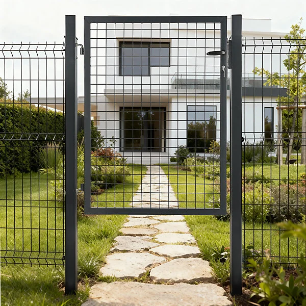 Portillon pour clôture grillagée à poteaux carrés Blooma gris 100 x h.120 cm