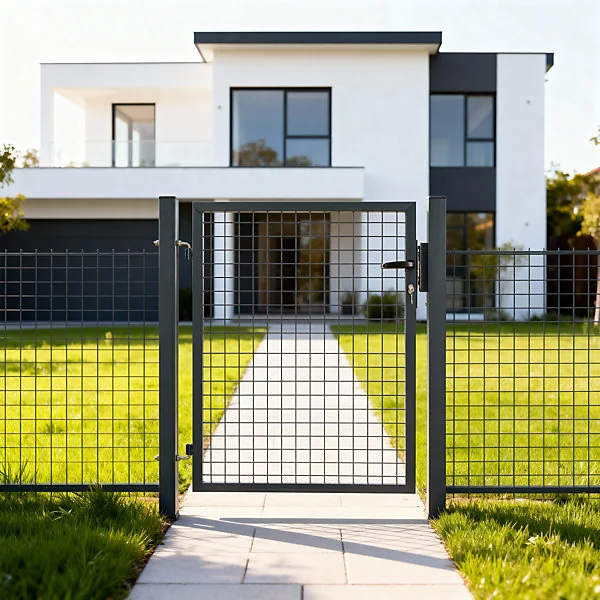 Portillon pour clôture grillagée à poteaux carrés Blooma gris 100 x h.120 cm
