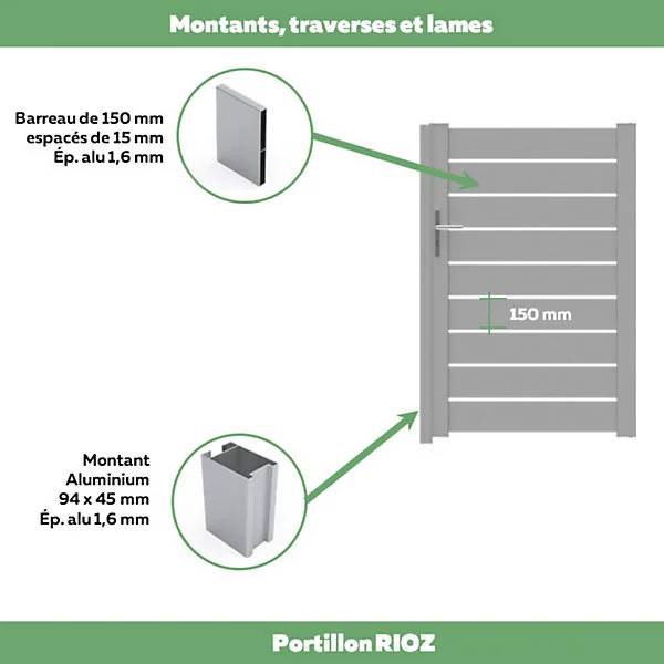 Portillon rioz 100x152 cm Blanc 9016 Jardimat