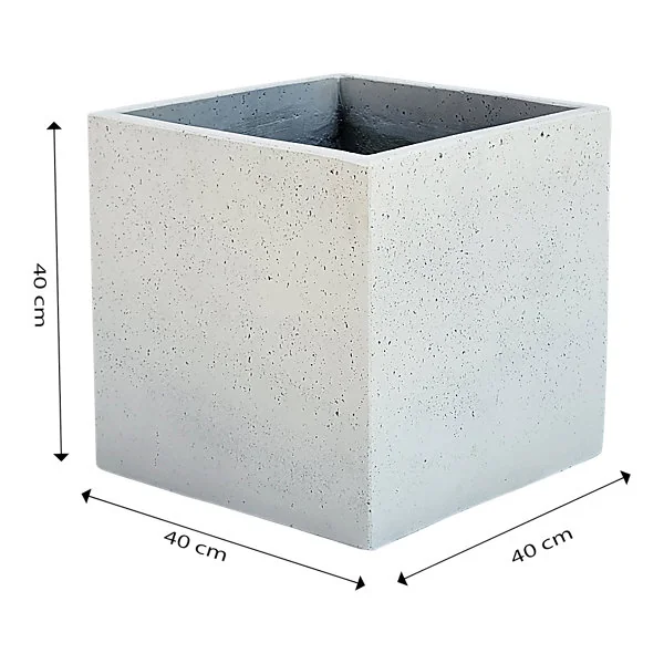 Pot carré argile Verve effet ciment gris clair 40 x 40 x h.40 cm