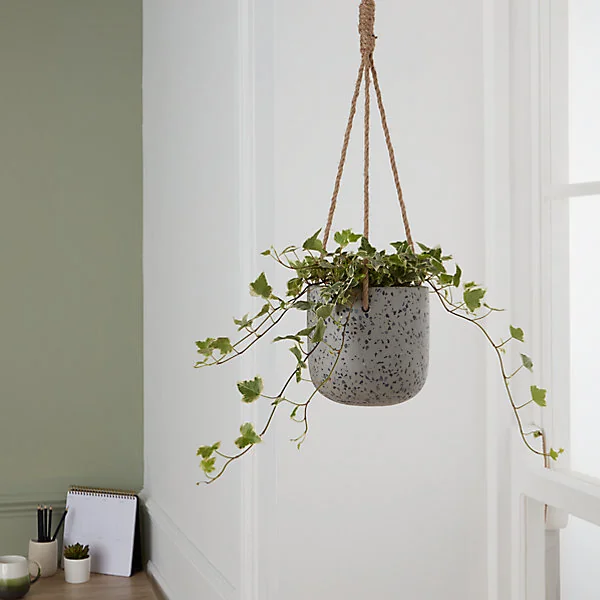 Pot de fleurs ciment gris en suspension D.12cm