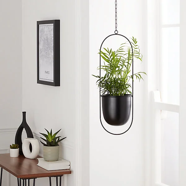 Pot de fleurs ovale en metal noir mat à suspendre GoodHome