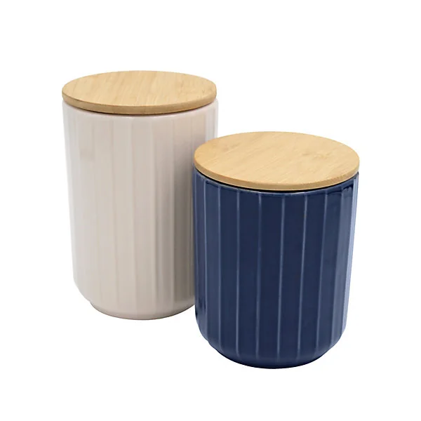 Pot en céramique cannelé blanc avec couvercle en bambou Box & Beyond