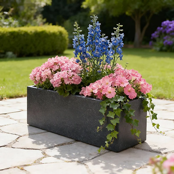 Pot rectangulaire argile Verve effet ciment anthracite 60 x 22 x h.22 cm