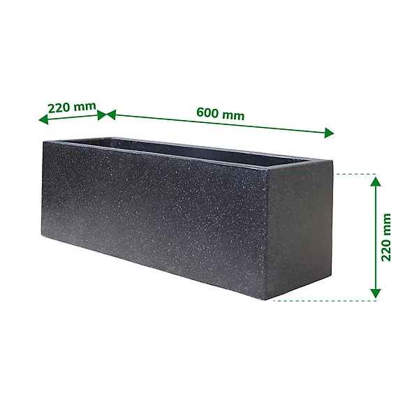 Pot rectangulaire argile Verve effet ciment anthracite 60 x 22 x h.22 cm
