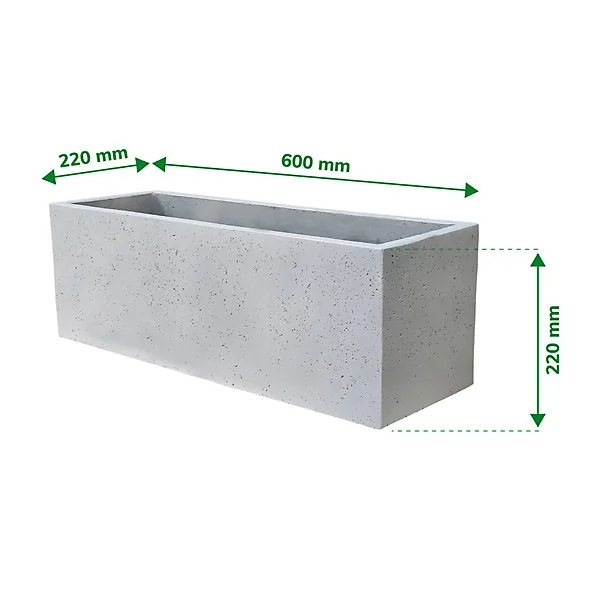 Pot rectangulaire argile Verve effet ciment gris clair 60 x 22 x h.22 cm
