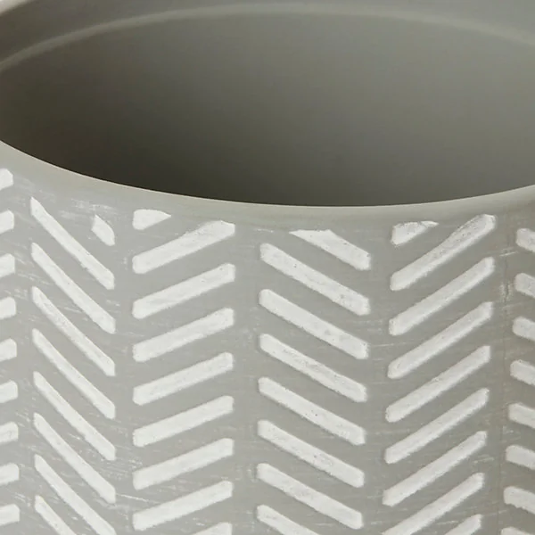 Pot rond à chevrons émaillé gris ø12 cm