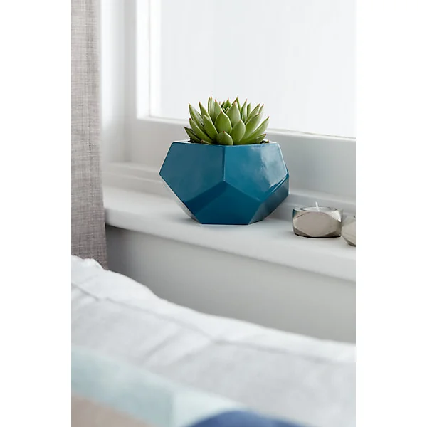 Pot rond émaillé motifs géométriques bleu ø9 cm