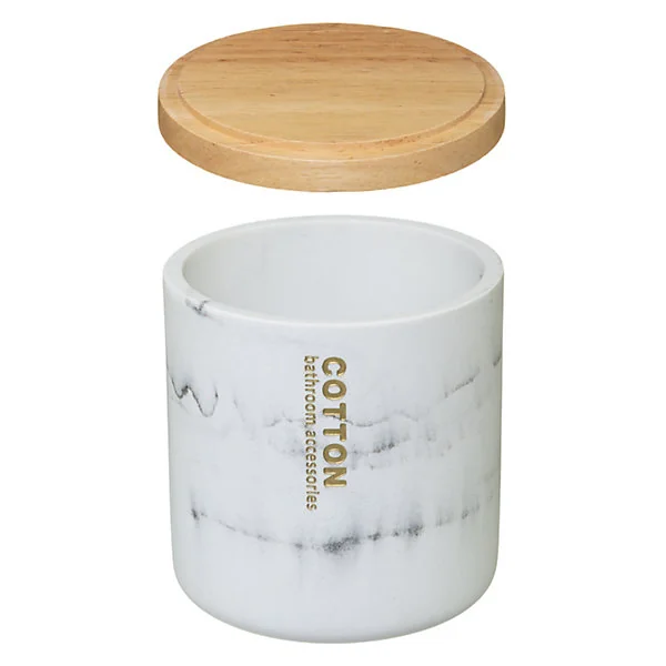 Pot à coton effet marbre blanc et bambou Ø9,8 x H.10,9 cm, 5Five Simply Smart Léa