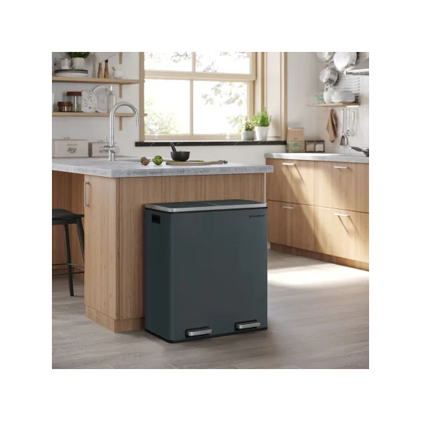 Poubelle Cuisine 2 pédales Poubelle avec Double Compartiment 2x30 L Anti-Traces de Doigts