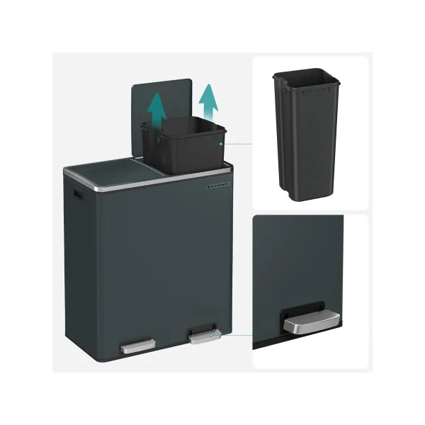 Poubelle Cuisine 2 pédales Poubelle avec Double Compartiment 2x30 L Anti-Traces de Doigts