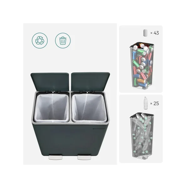 Poubelle Cuisine 2 pédales Poubelle avec Double Compartiment 2x30 L Anti-Traces de Doigts