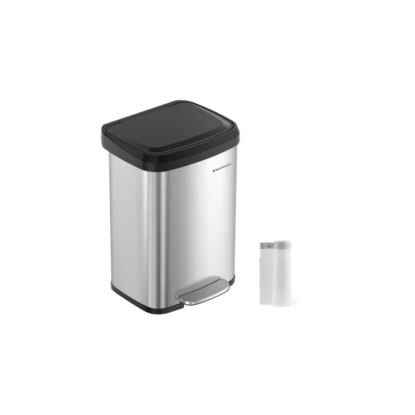 Poubelle Cuisine 50L Argent et Noir Poubelle à Pédale en Métal avec Couvercle Grande et Haute