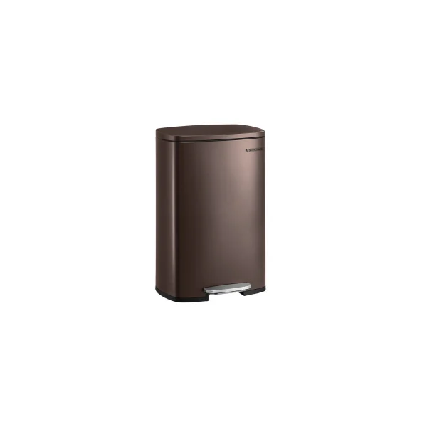 Poubelle Cuisine 50L avec Pédale en Acier Marron Intérieur en Plastique Fermeture Douce