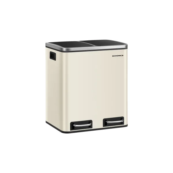 Poubelle de Cousine 2x15 L à Pédale Beige avec 2 Seaux Intérieurs
