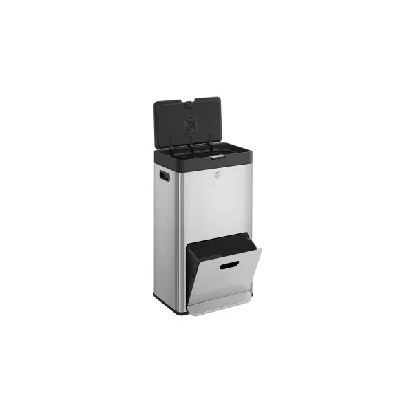Poubelle de Cuisine 3 Compartiments Argent 2x17 L + 26 L 3 Compartiments pour Ordures Ménagères
