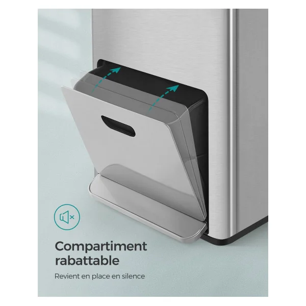 Poubelle de Cuisine 3 Compartiments Argent 2x17 L + 26 L 3 Compartiments pour Ordures Ménagères