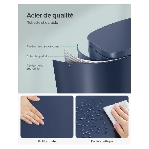 Poubelle de Cuisine Bleue 50L Pédale en Acier avec Seau Intérieur en Plastique