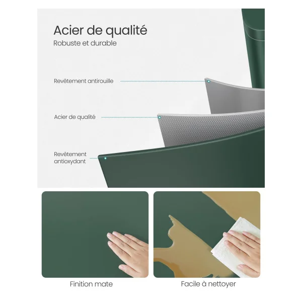 Poubelle de Cuisine en Acier 50L en Vert Rétro avec Seau en Plastique Intérieur
