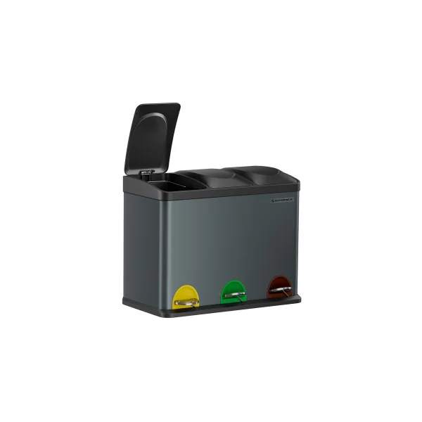 Poubelle de Cuisine Gris Verdâtre Noir Poubelle de Tri à 3 Compartiments 3x15L