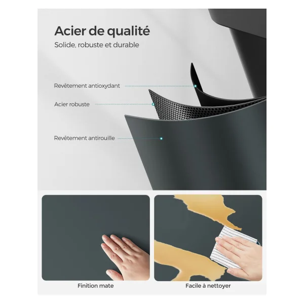 Poubelle de Cuisine Gris Verdâtre Noir Poubelle de Tri à 3 Compartiments 3x15L