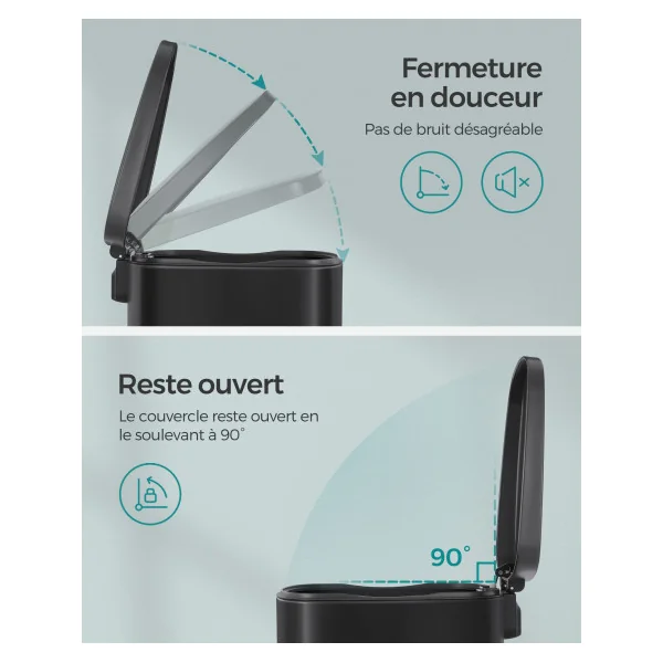 Poubelle de Cuisine Noir 50L Pédale en Acier avec Seau Intérieur en Plastique