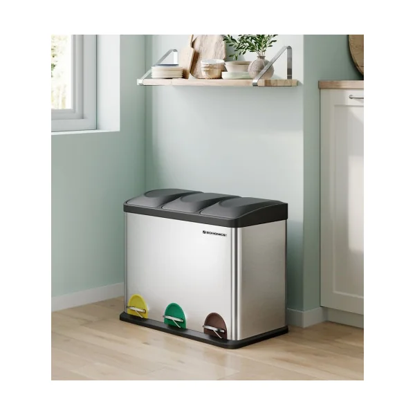 Poubelle de Cuisine Poubelle de Tri à 3 Compartiments 3x15L