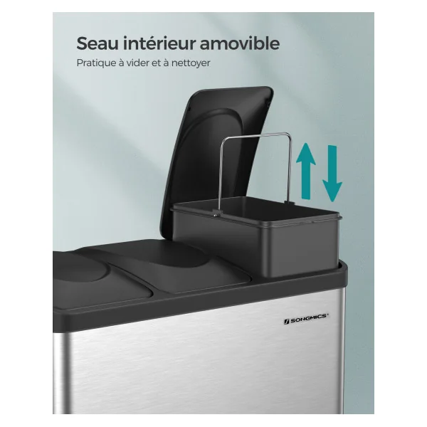 Poubelle de Cuisine Poubelle de Tri à 3 Compartiments 3x15L